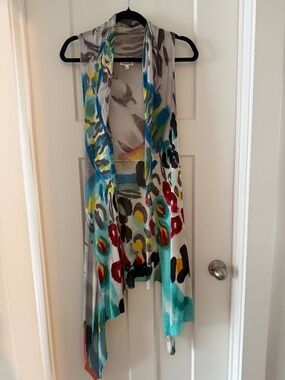 Artistic Abstract Longline Open Front Duster Vest